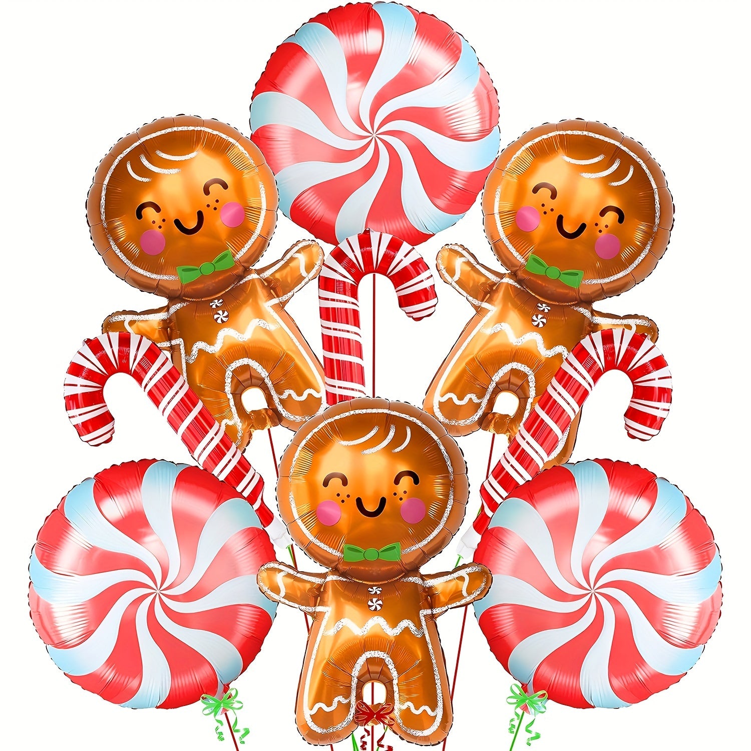 Red Gingerbread Person Crutches Round Sugar Balls Balloons Christmas Decorations