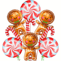 Red Gingerbread Person Crutches Round Sugar Balls Balloons Christmas Decorations