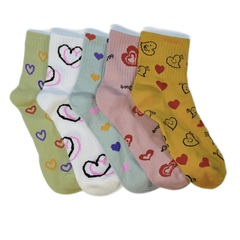 5 Pairs Heart Print Socks Soft & Comfy Short Socks Women's Stockings