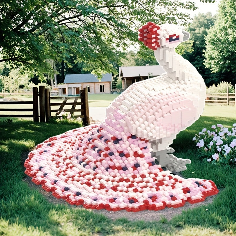 Peacock Building Block Model 3D Puzzle with Red & Feathers - Durable PP Material