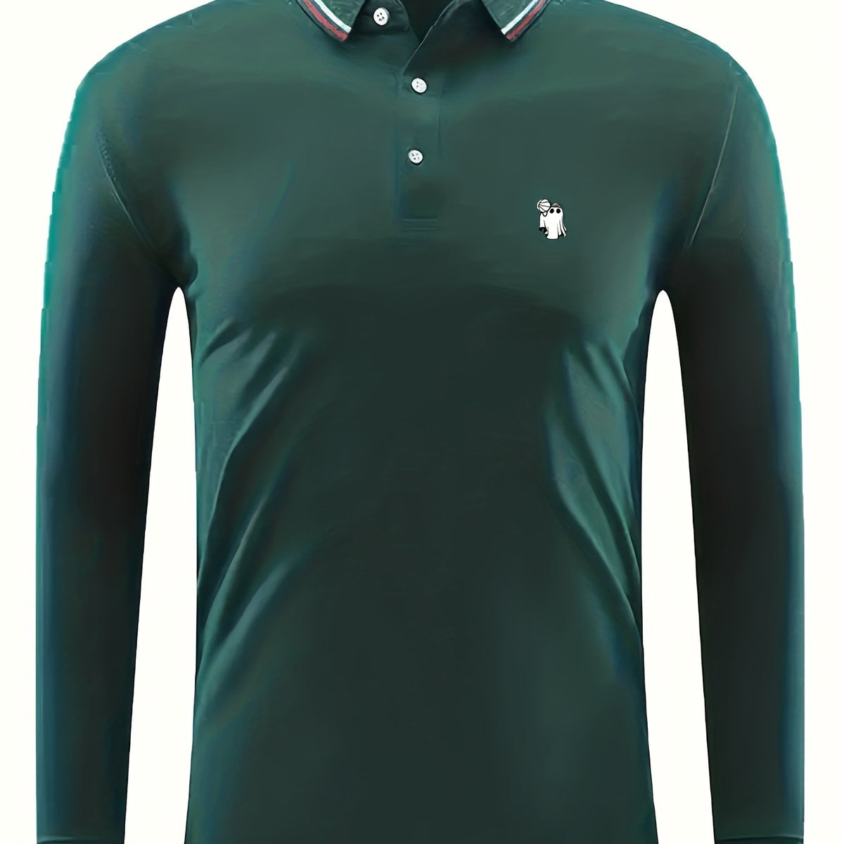 Ghost Basketball Print Men's Casual Long Sleeve Polo Shirt