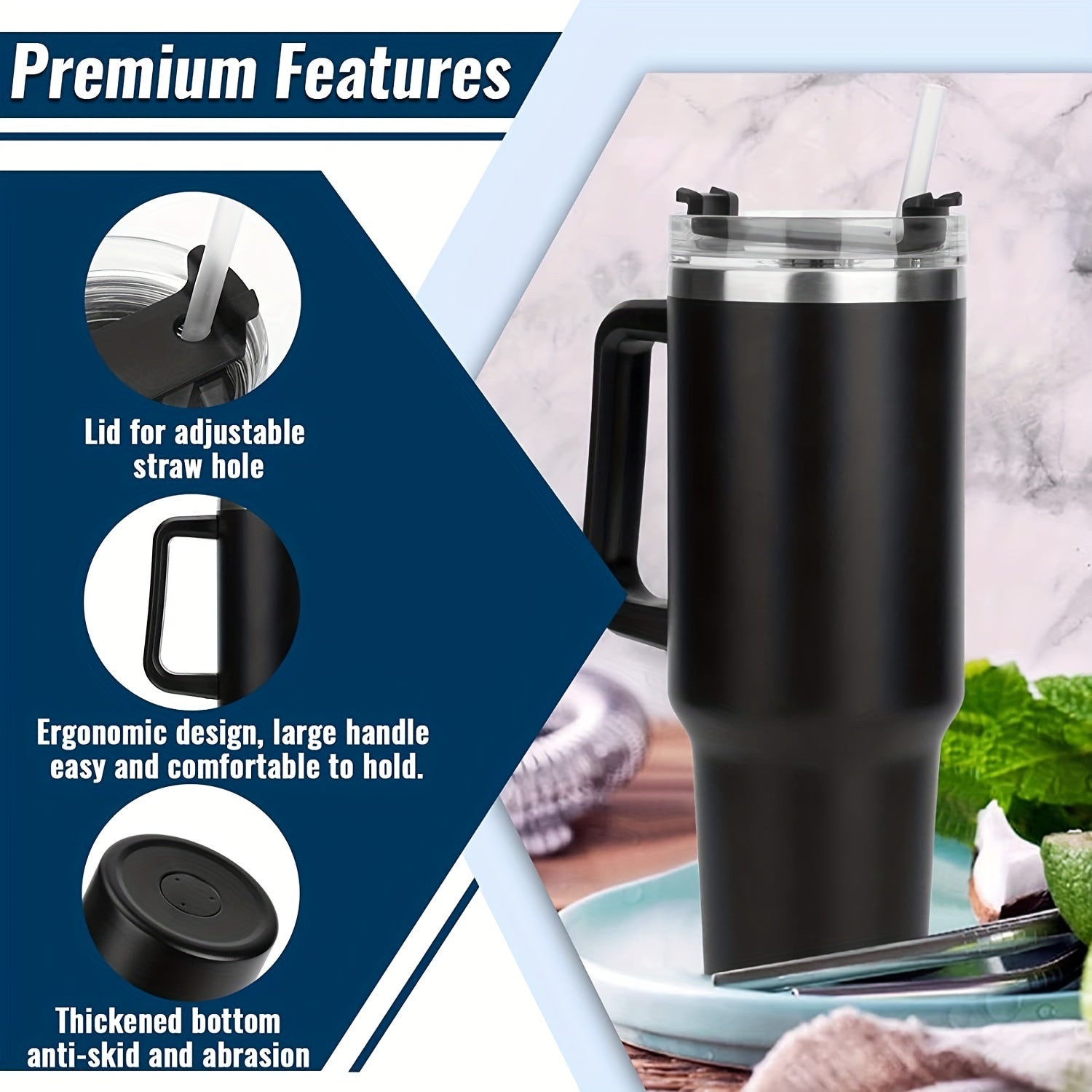 GEMFUL 40 Oz Tumbler Insulated Leak Proof Portable Water Bottle Stainless Steel