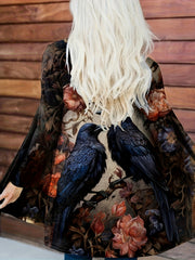  Retro Cardigan Women's Plus Painting Print Long Sleeve Open Front