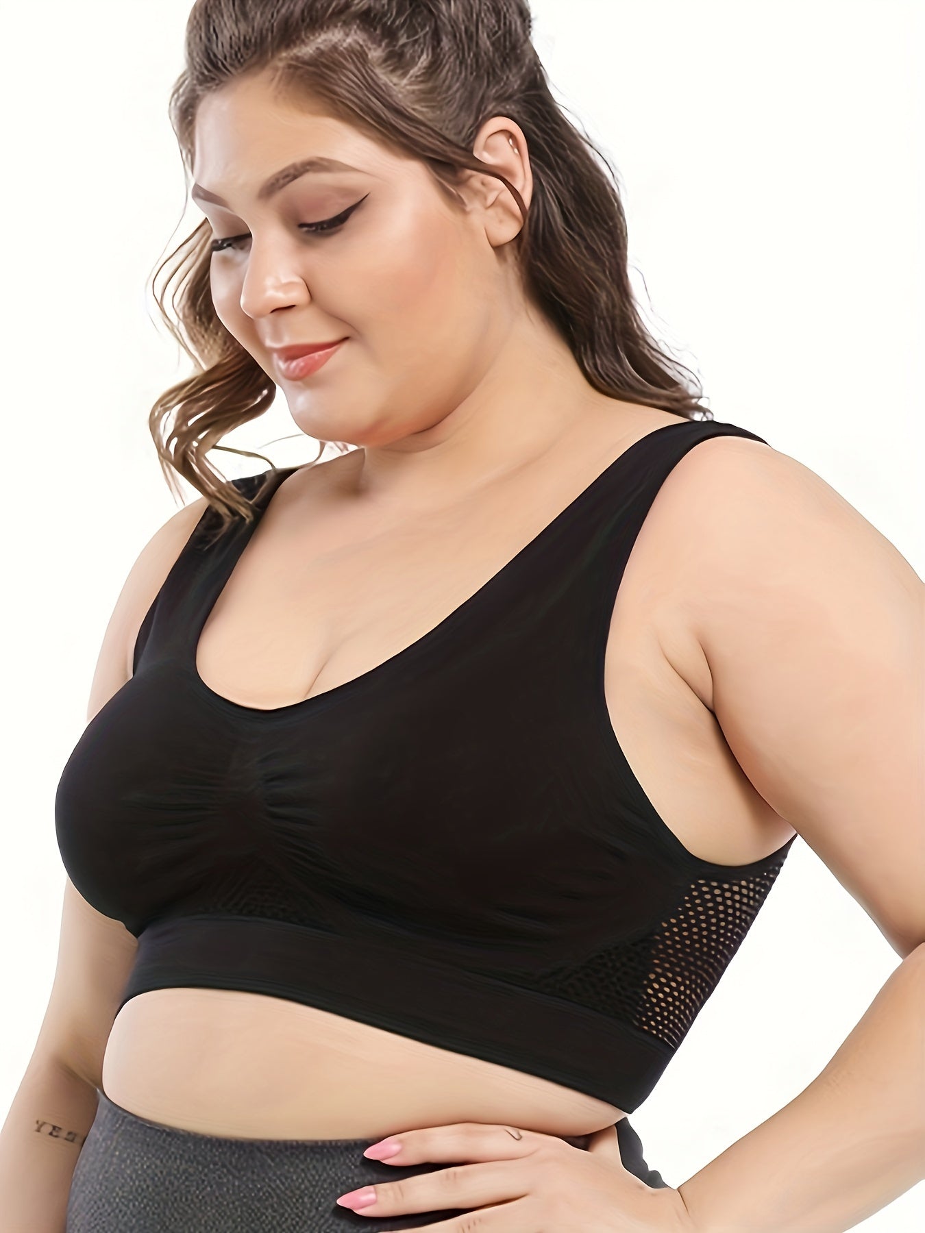 6 Pack Plus Size Sports Bra Set Women's Plus Solid Hollow Out Wireless