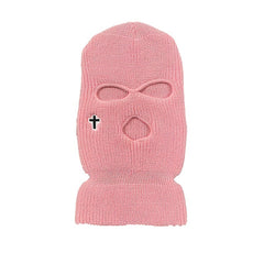 Cross Embroidered Three Hole Balaclava Hat Ski Mask