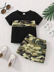 2pcs Boys Camo Cotton T shirt & Shorts Baby Summer Clothing