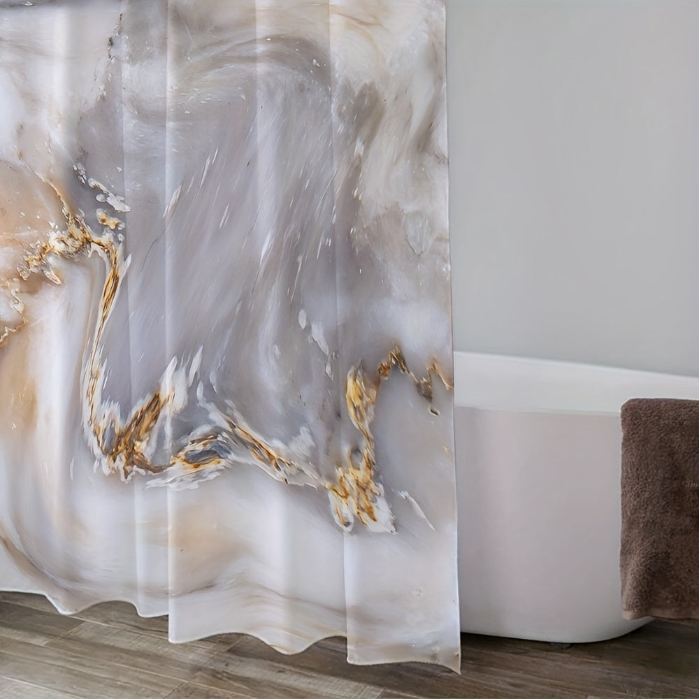 Grey Golden Marble Shower Curtain, Waterproof, Modern Bathroom Decor
