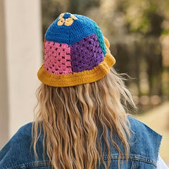 Hollow Crochet Flower Bucket Hat Block Knitted Basin Hat