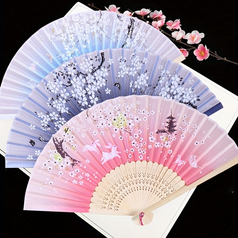 Ancient Style Bamboo Folding Fan Chinese Painted Ladies Accessories