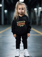 Girls 2pc Alphabet Pattern Hooded Sweatshirt Set