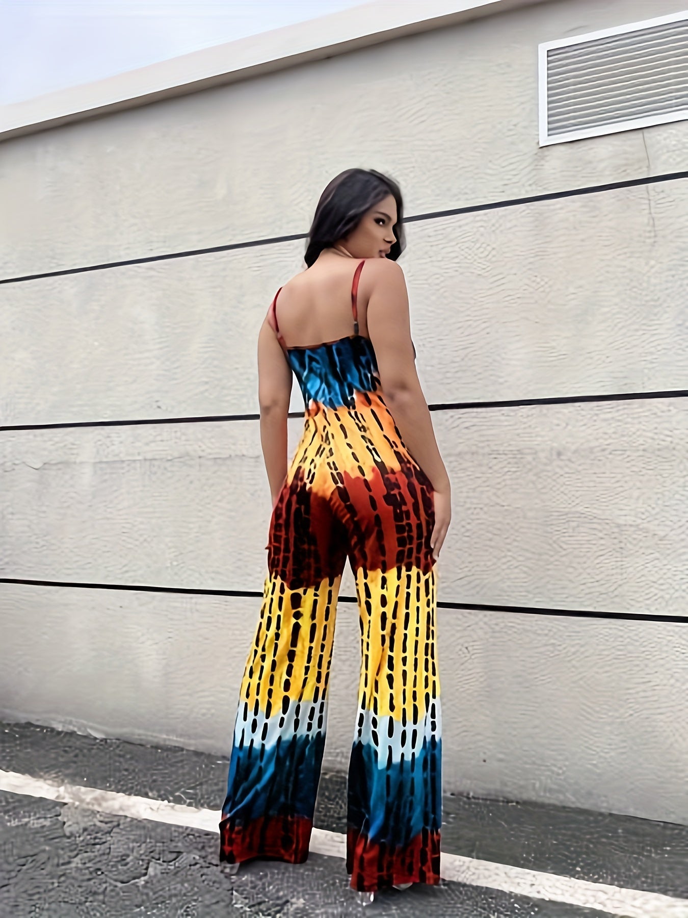Tie Dye Block Wide Leg Jumpsuit Sleeveless Sexy Jumpsuit for Spring & Summer