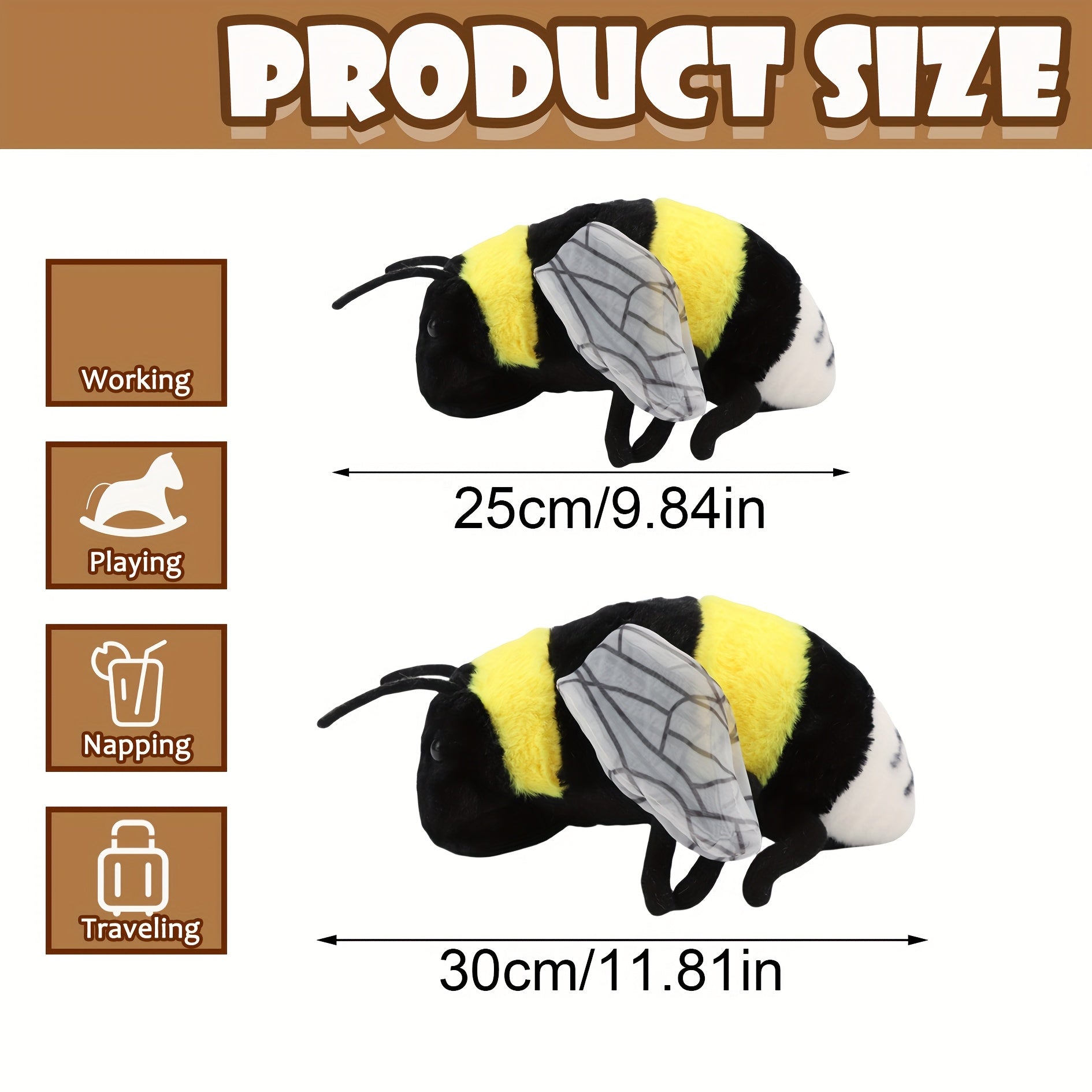 Bee Plush Toy Honeybee Stuffed Animal Soft Furry Polyester Multicolor Easter