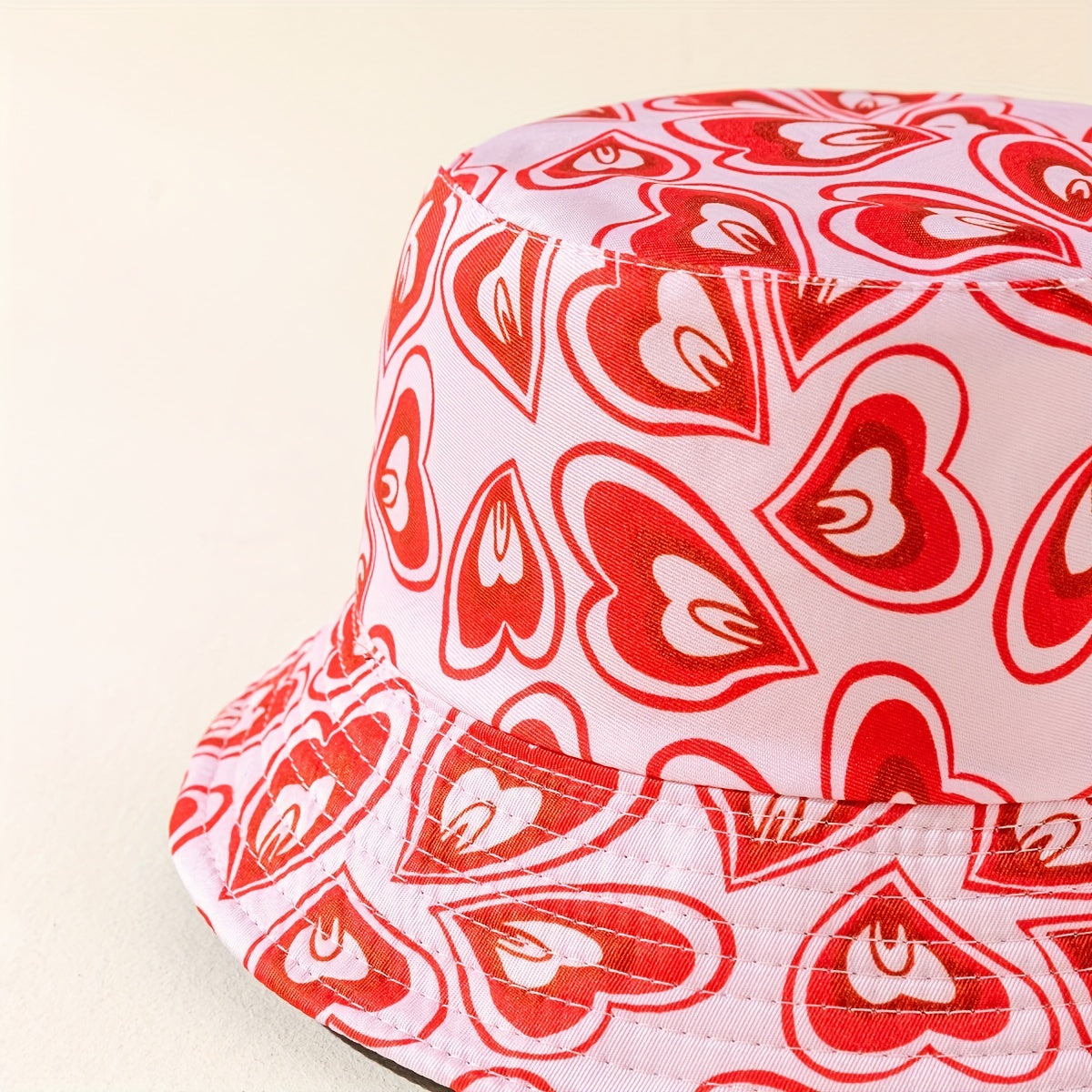 Heart Print Cartoon Bucket Hat Reversible Foldable Basin Hat