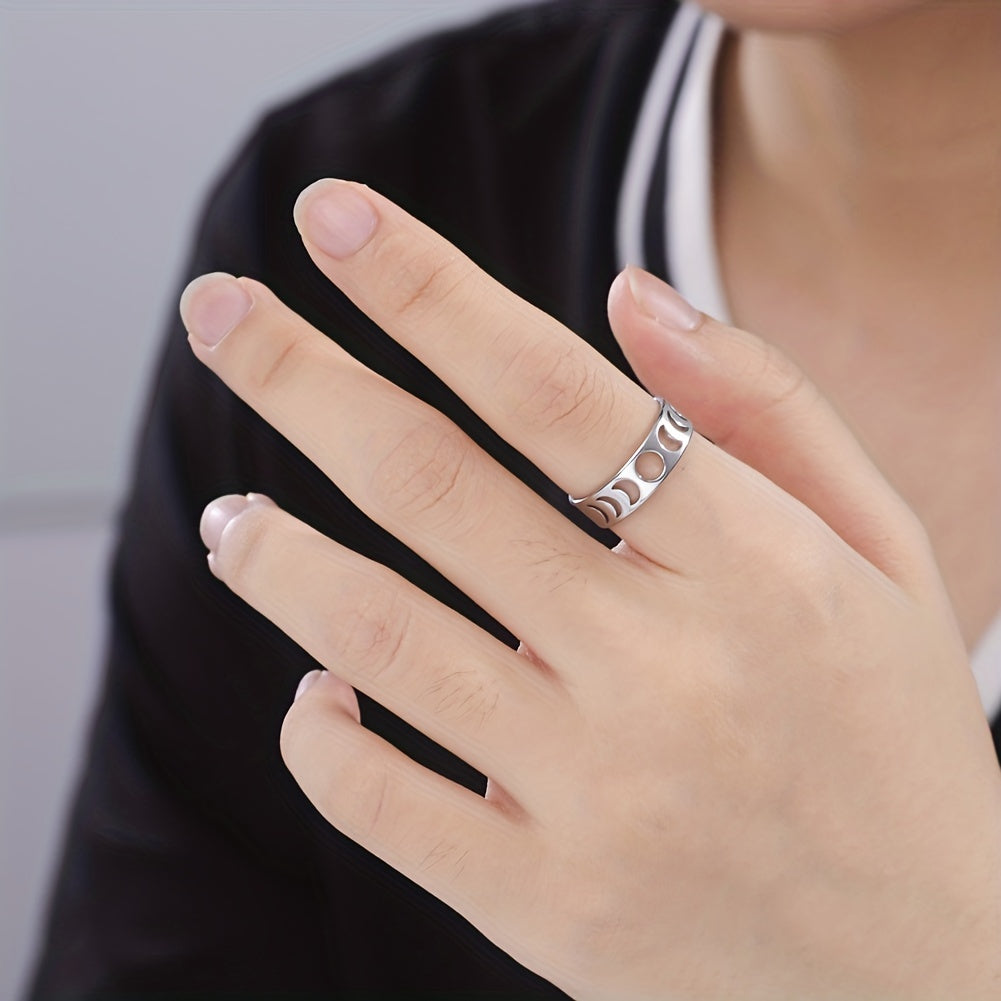 Men's Full Moon Crescent Stainless Steel Ring Birthday Wedding Jewelry Gift