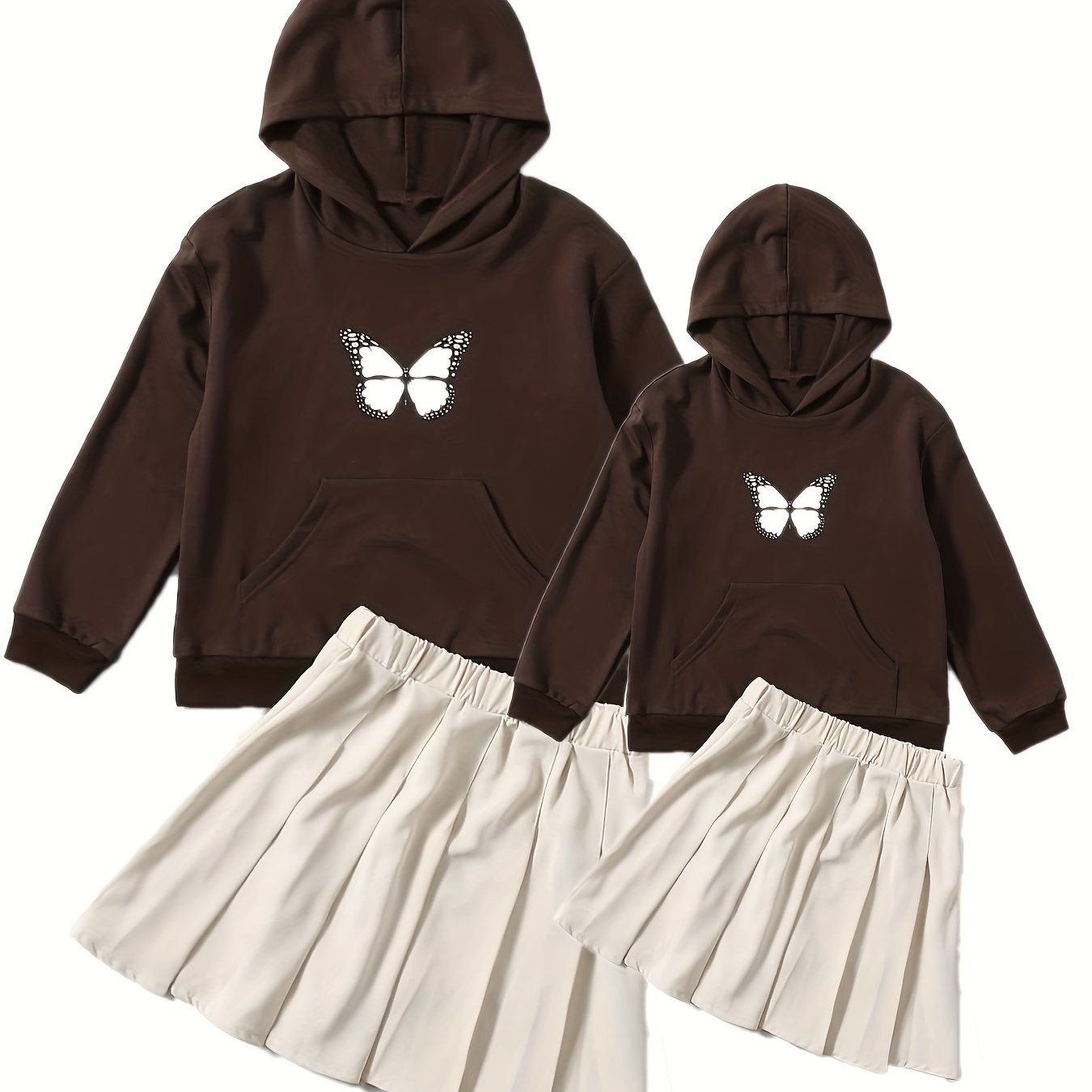 Mother Daughter Butterfly Graphic Hoodie & Skirt Set