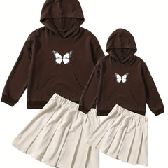 Mother Daughter Butterfly Graphic Hoodie & Skirt Set