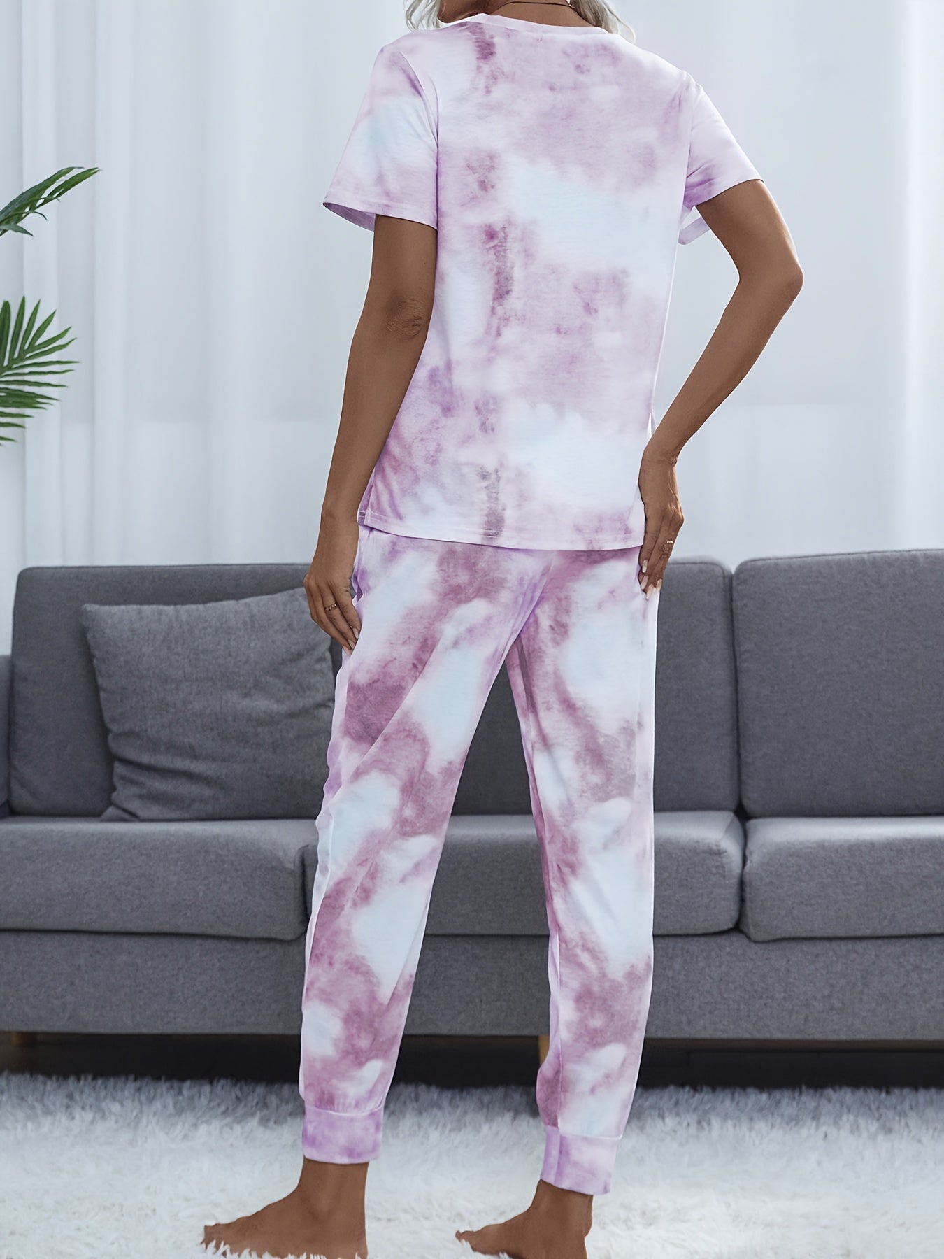 Tie Dye Lounge Set Short Sleeve Top & Pants