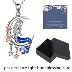 Mermaid Necklace Ocean Mermaid Crescent & Star Necklace With Flower Pendant