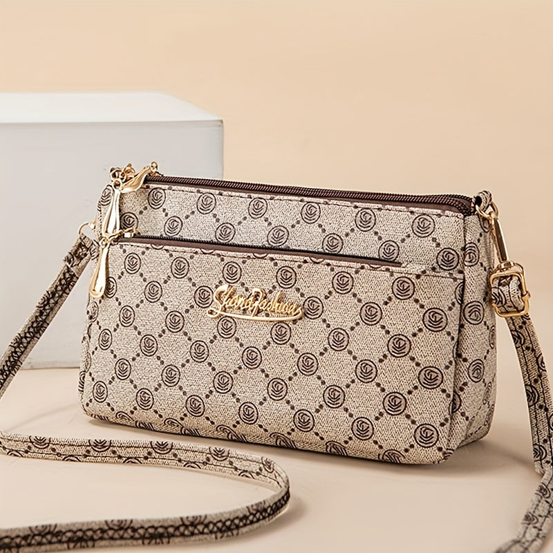 Vintage Pattern Crossbody Wallet PU Leather Textured Bag
