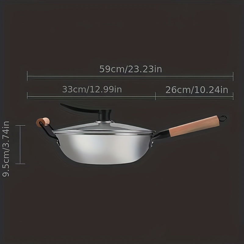 Non Stick Wok With Lid 32 Stainless Steel Honeycomb Coating Deep Frying Pan