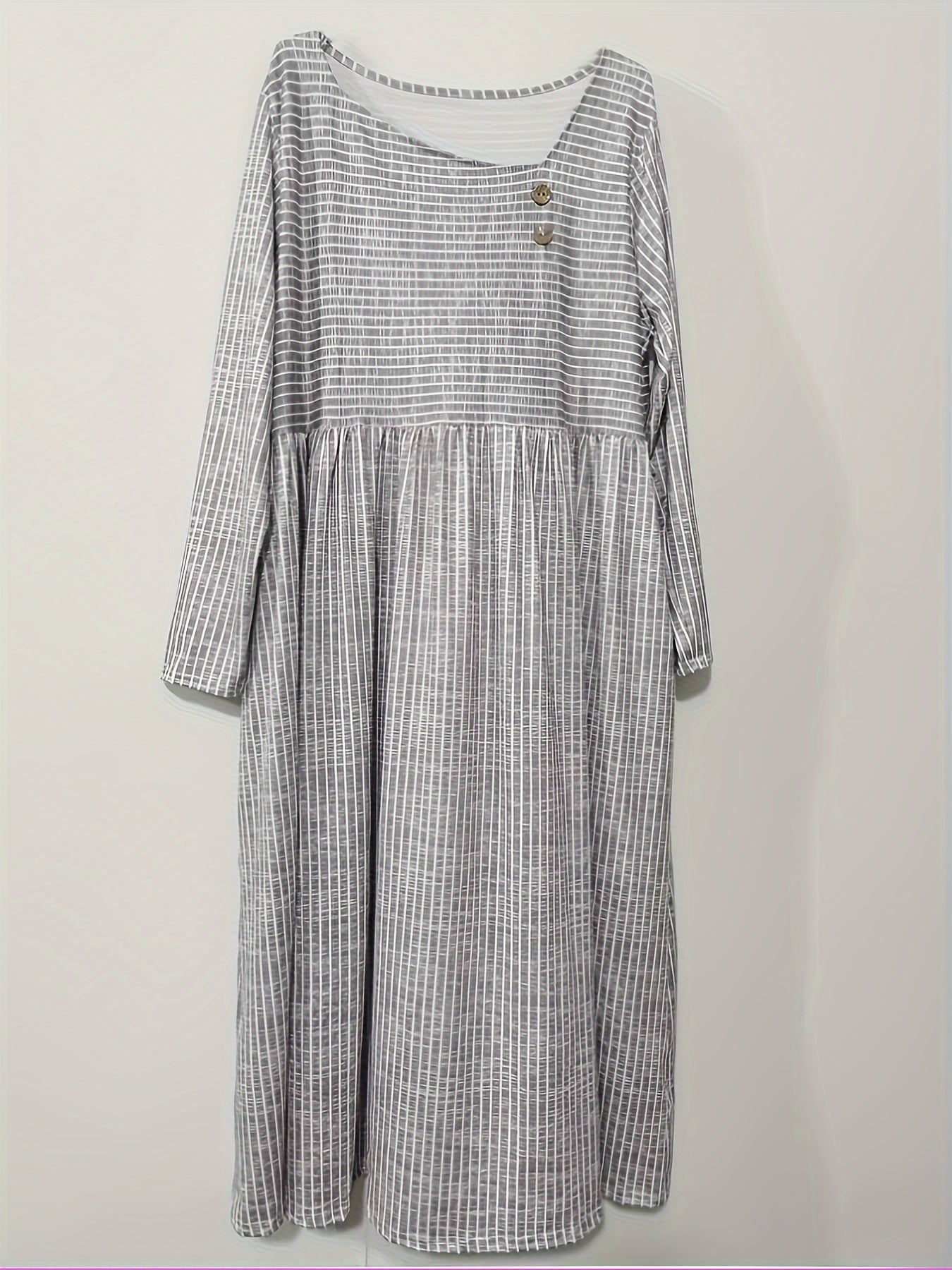  Stripe Print Button Decor Maxi Dress
