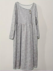  Stripe Print Button Decor Maxi Dress