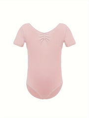 Girls Comfy V Neck Short Sleeve Gymnastics Outfits 95 Cotton Dance Suit