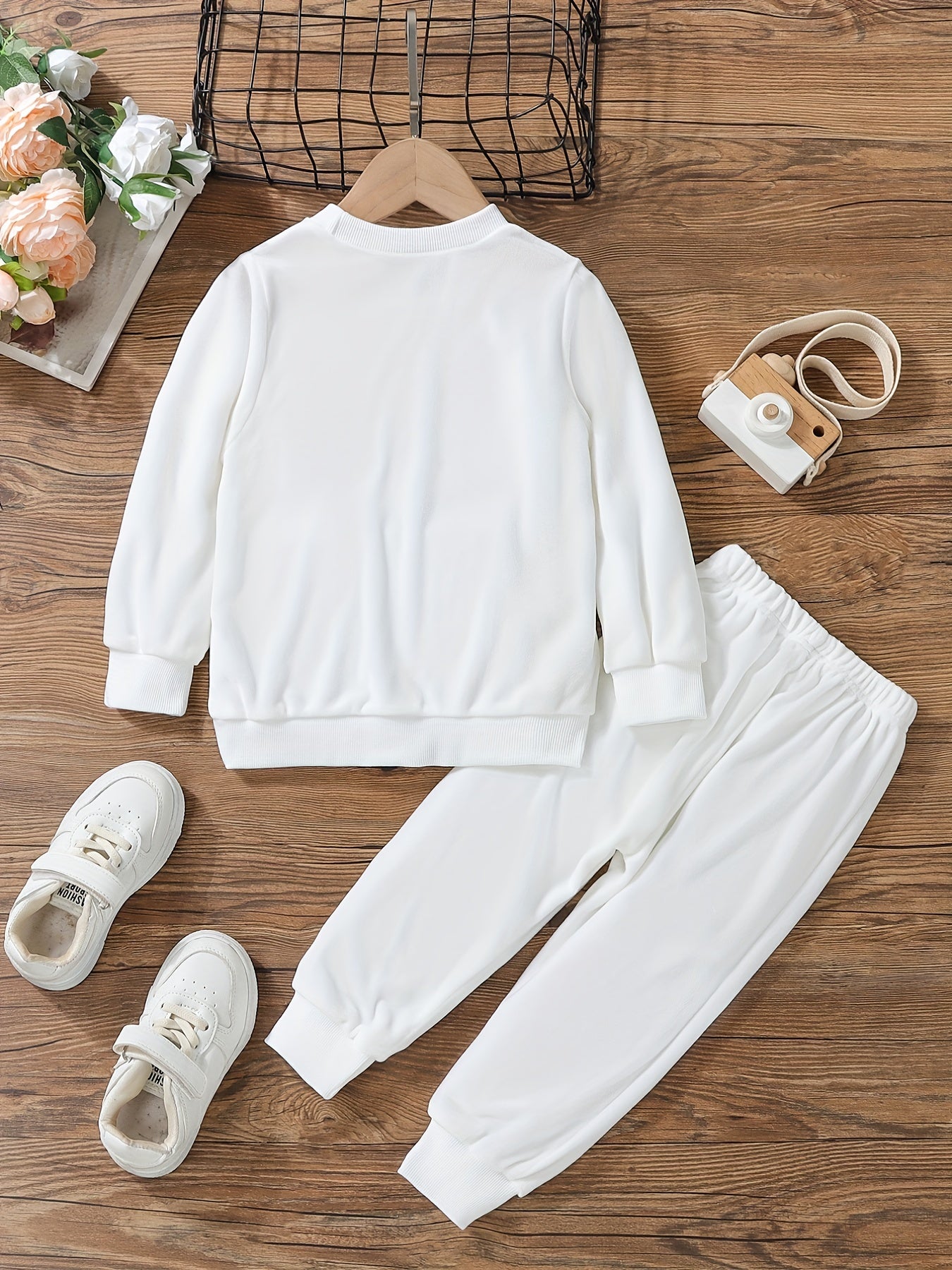 Toddler Girl's Casual Outfit 2pcs Solid Sweatshirt & Sweatpants Set