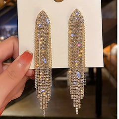 Bohemian Rhinestone Tassel Earrings Silver Plated