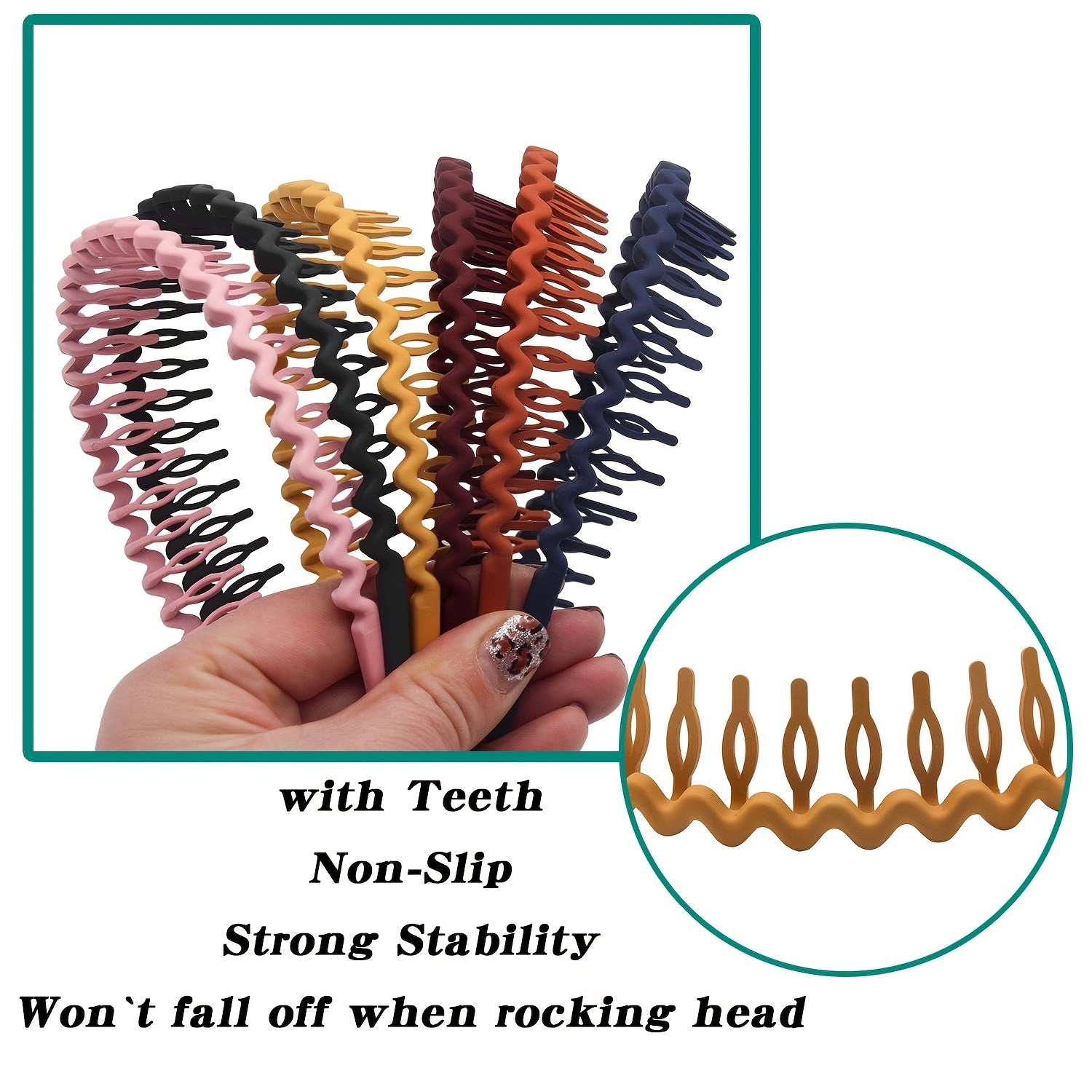 6pcs Solid Teeth Headband Wavy Nonslip Hair Band Sweet Headdress
