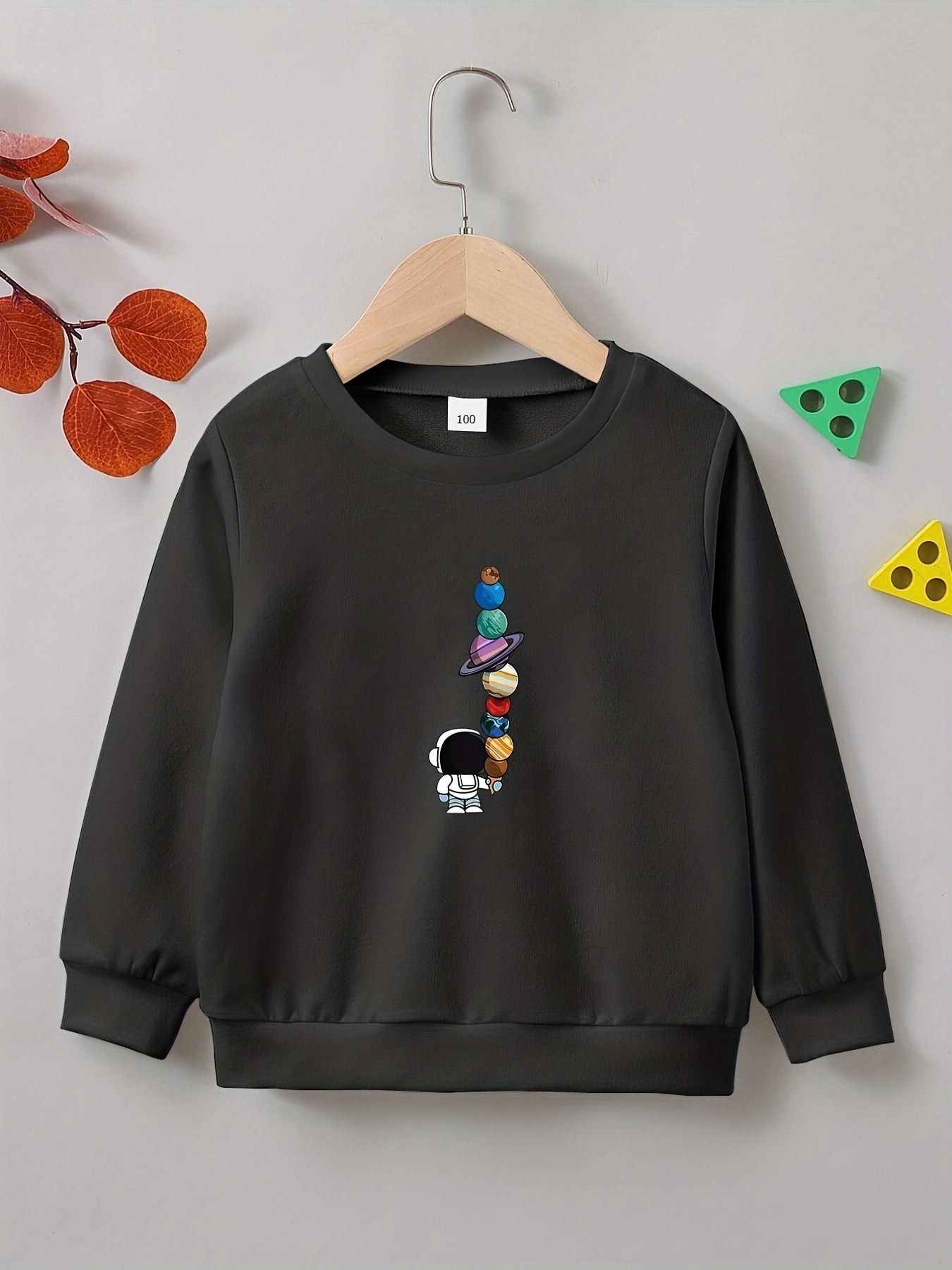 Cartoon Spaceman Planet Print Boys Casual Sweatshirt