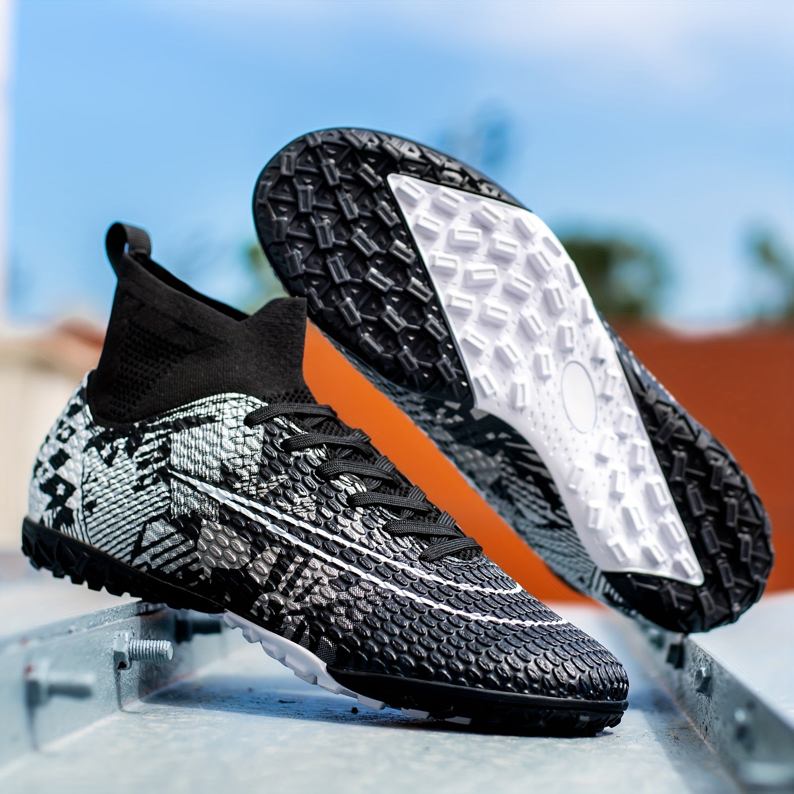 Boy's High Top Turf Soccer Cleats Anti-Skid Lace Up TF Football Boots