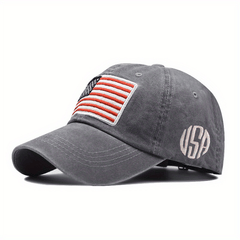 Flag Embroidery Baseball Cap Washed Distressed Denim Dad Hat