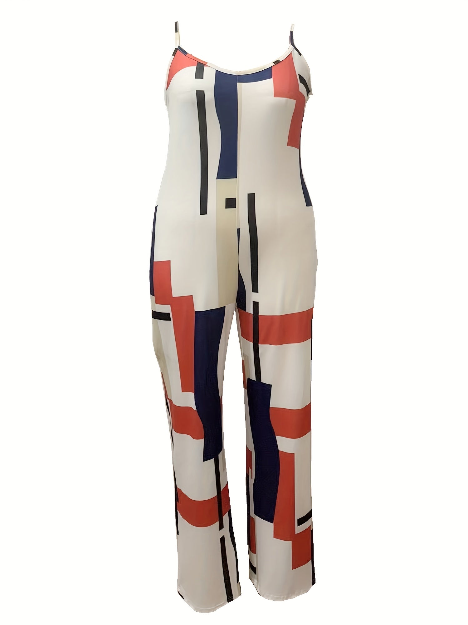  Geometric Print Round Neck Jumpsuit