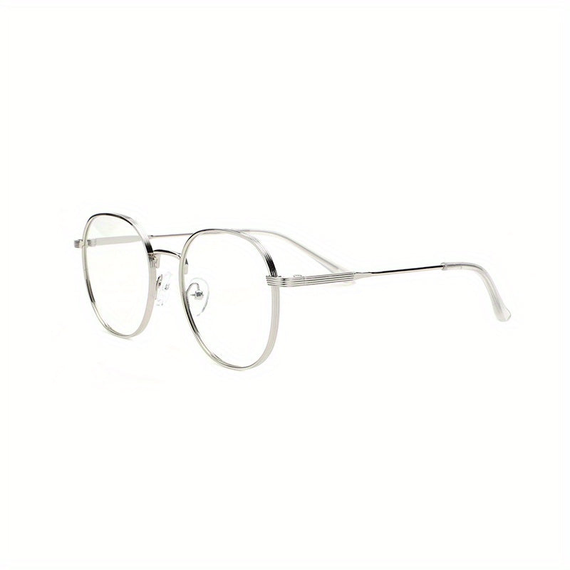 Casual Metal Block Flat Mirror Round Frame Glasses