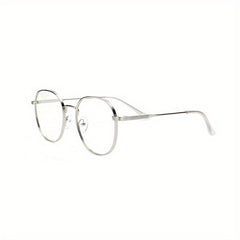 Casual Metal Block Flat Mirror Round Frame Glasses