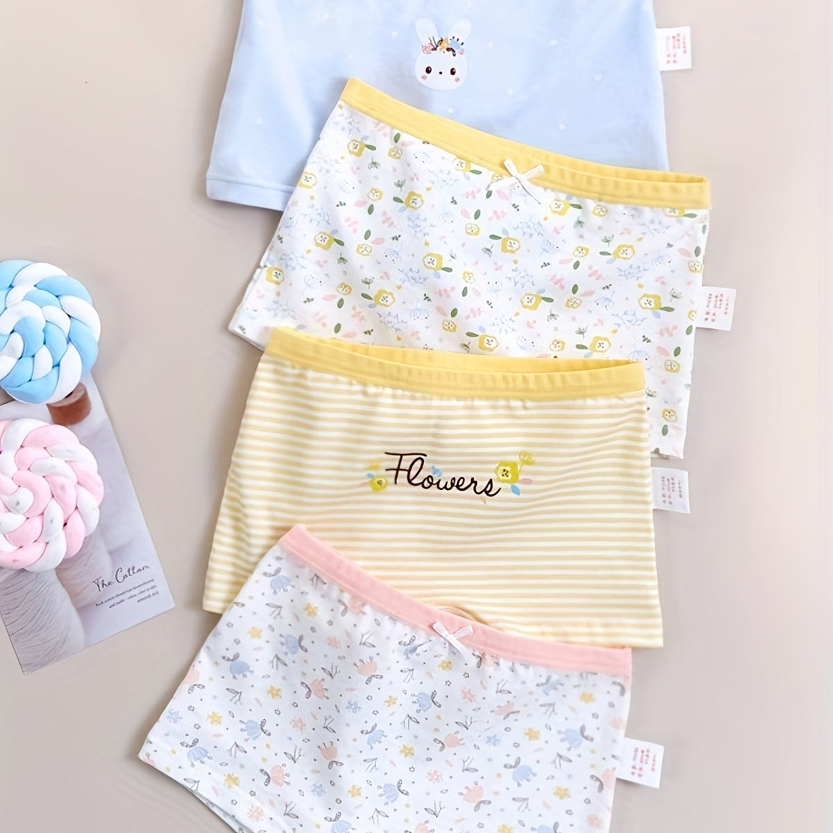 4pcs Girls Boxer Briefs Bear Print 95 Cotton Underwear