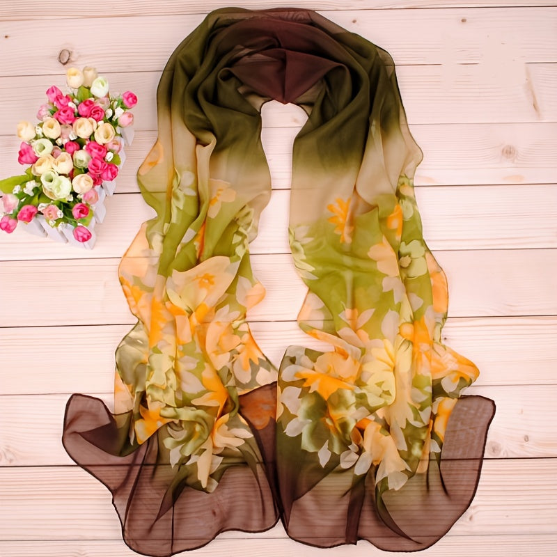 Bohemia Chiffon Scarf Classic Flower Print Shawl Sunscreen Windproof Wrap