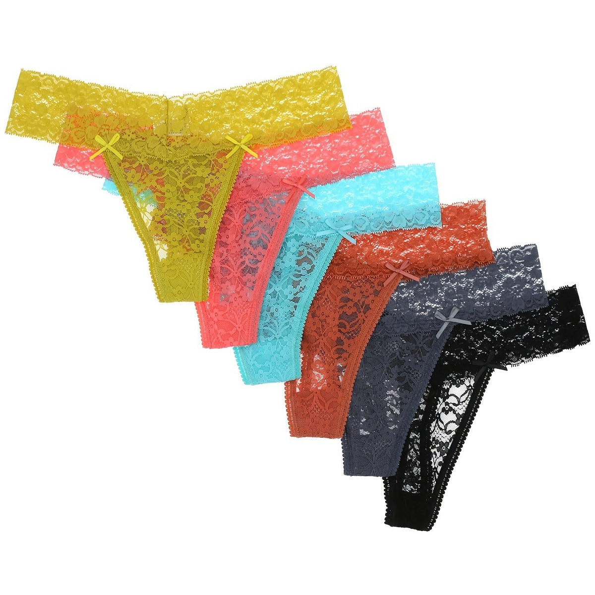 6 Pack Plus Size Women's Sexy Lace G-String Thongs Underwear