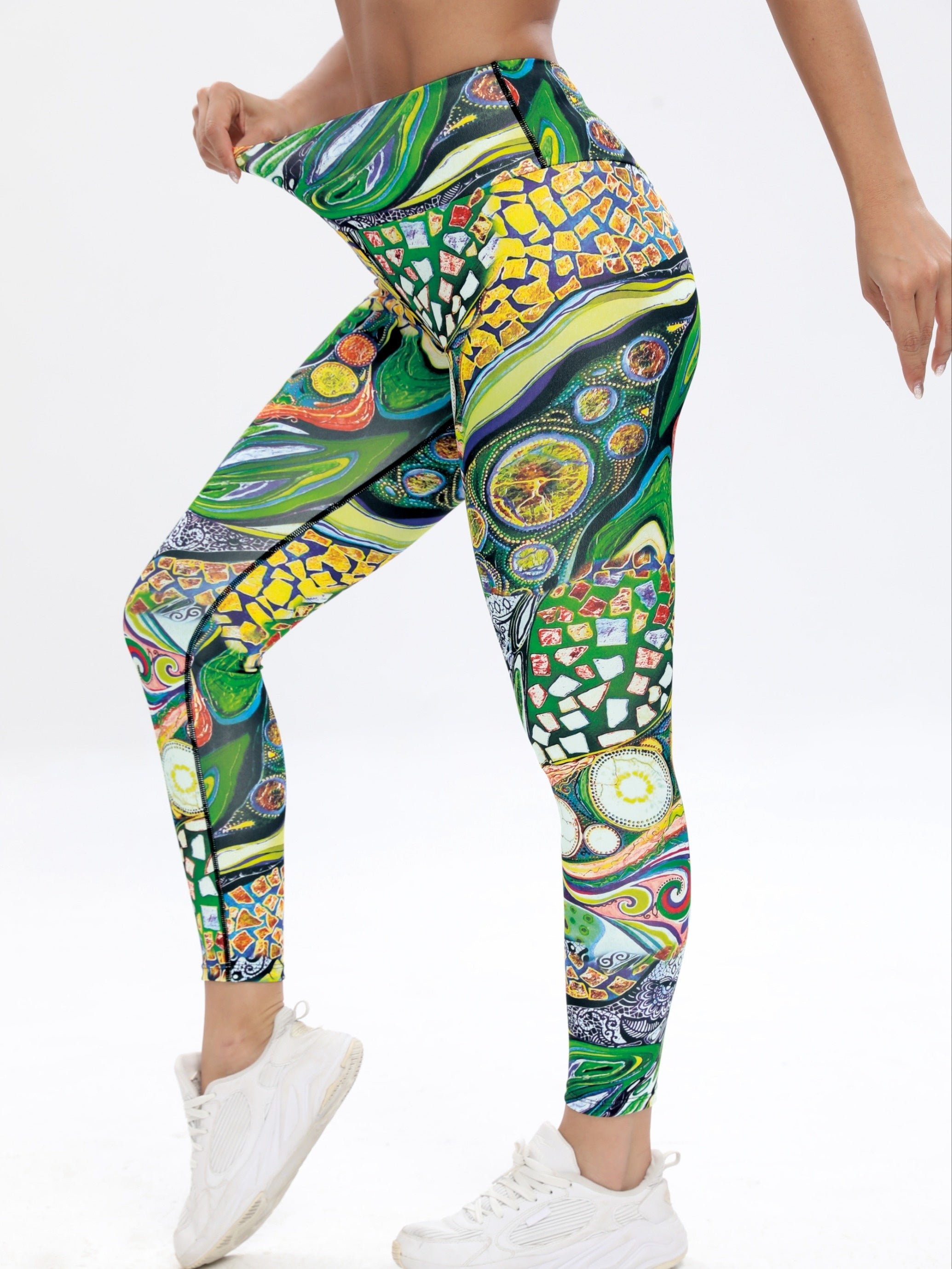 All Over Print High Waist Yoga Pants Tummy Control Leggings
