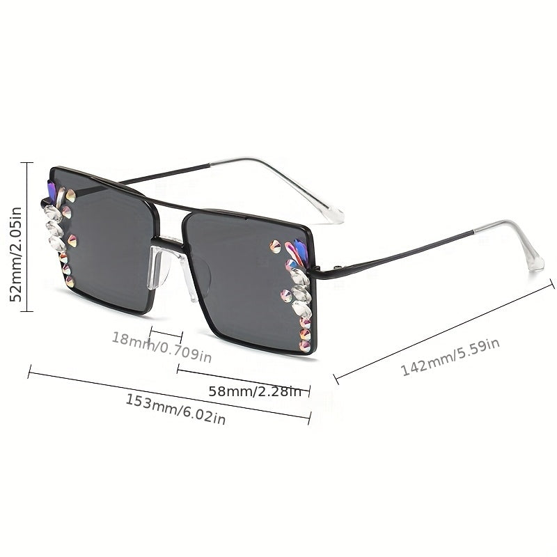 Y2K Top Bar Metal Sunglasses For Women Rhinestone Gradient Glasses
