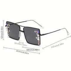 Y2K Top Bar Metal Sunglasses For Women Rhinestone Gradient Glasses