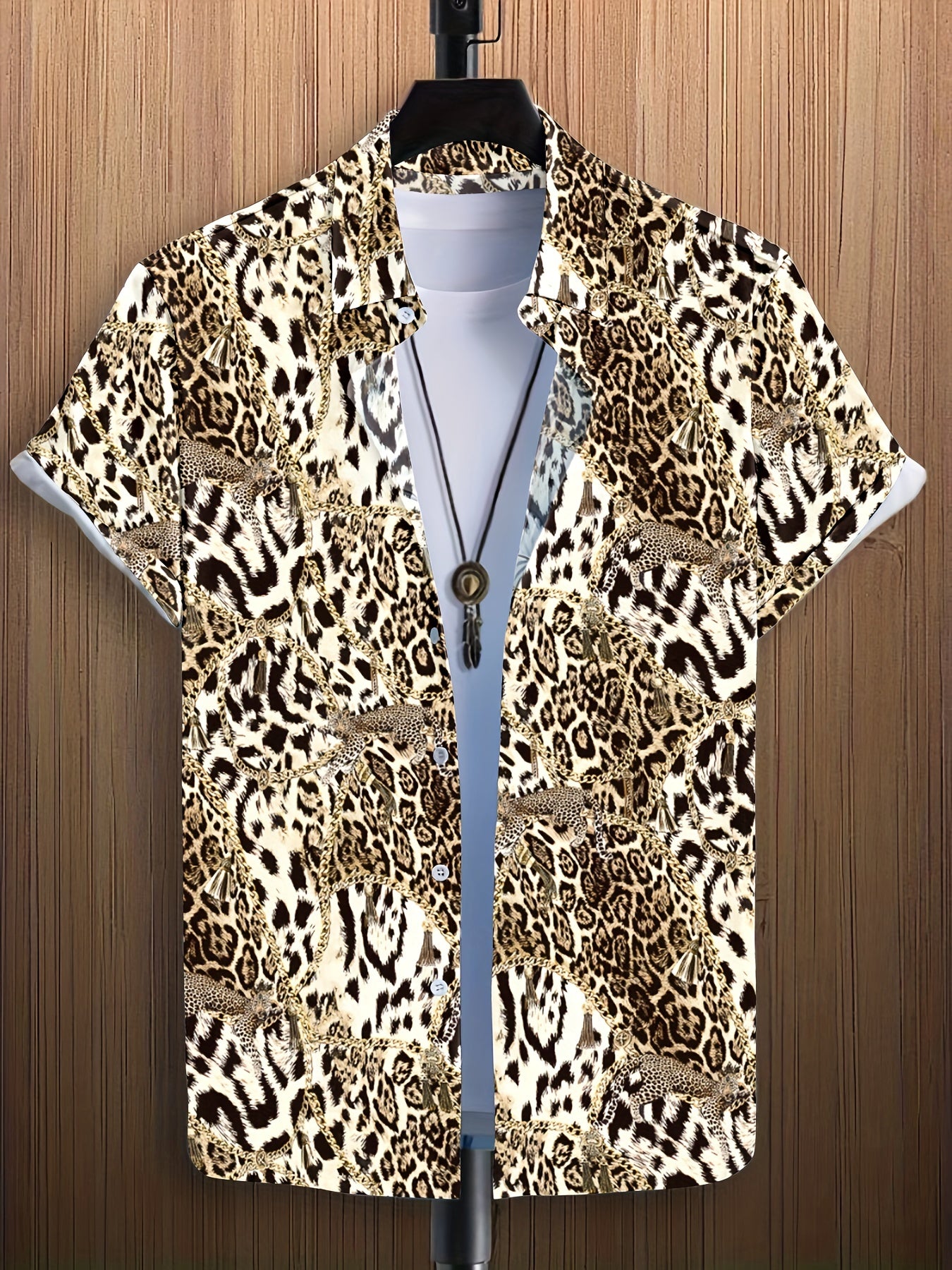 Leopard Print Men's Casual Short Sleeve Shirt Summer Vacation Resort Tops