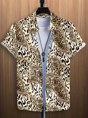 Leopard Print Men's Casual Short Sleeve Shirt Summer Vacation Resort Tops