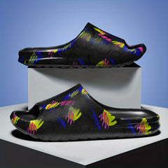 Men's Graphic Print Non Slip Platform Slides