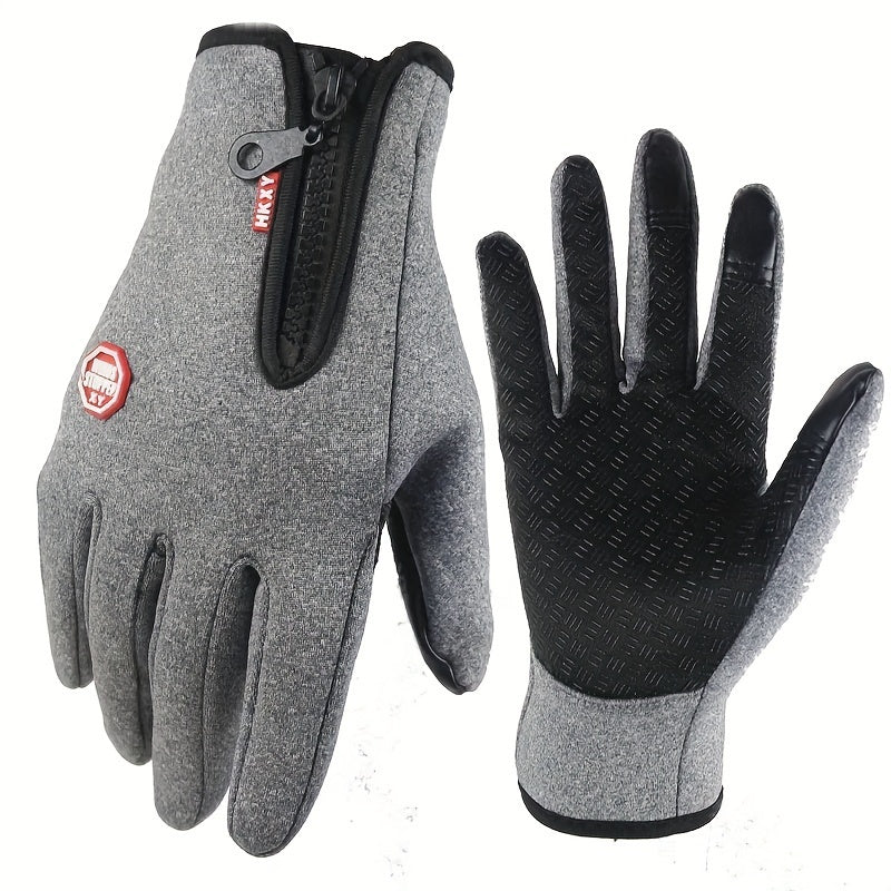 Winter Zipper Warm Gloves - Touch Screen Windproof Non Slip Gloves