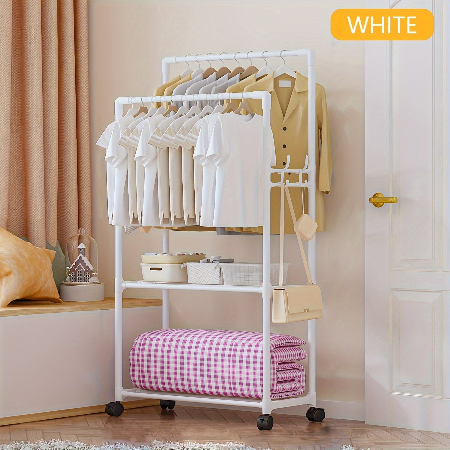Double Pole Coat Rack 2 Layer Clothes Rack Standing Hat Rack Shoes And Hats Rack