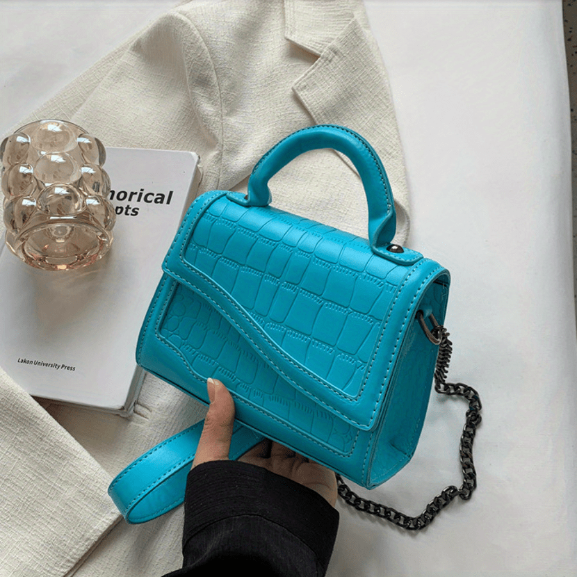 Asymmetrical Crossbody Bag PU Leather Metal Chain Mini Handbag