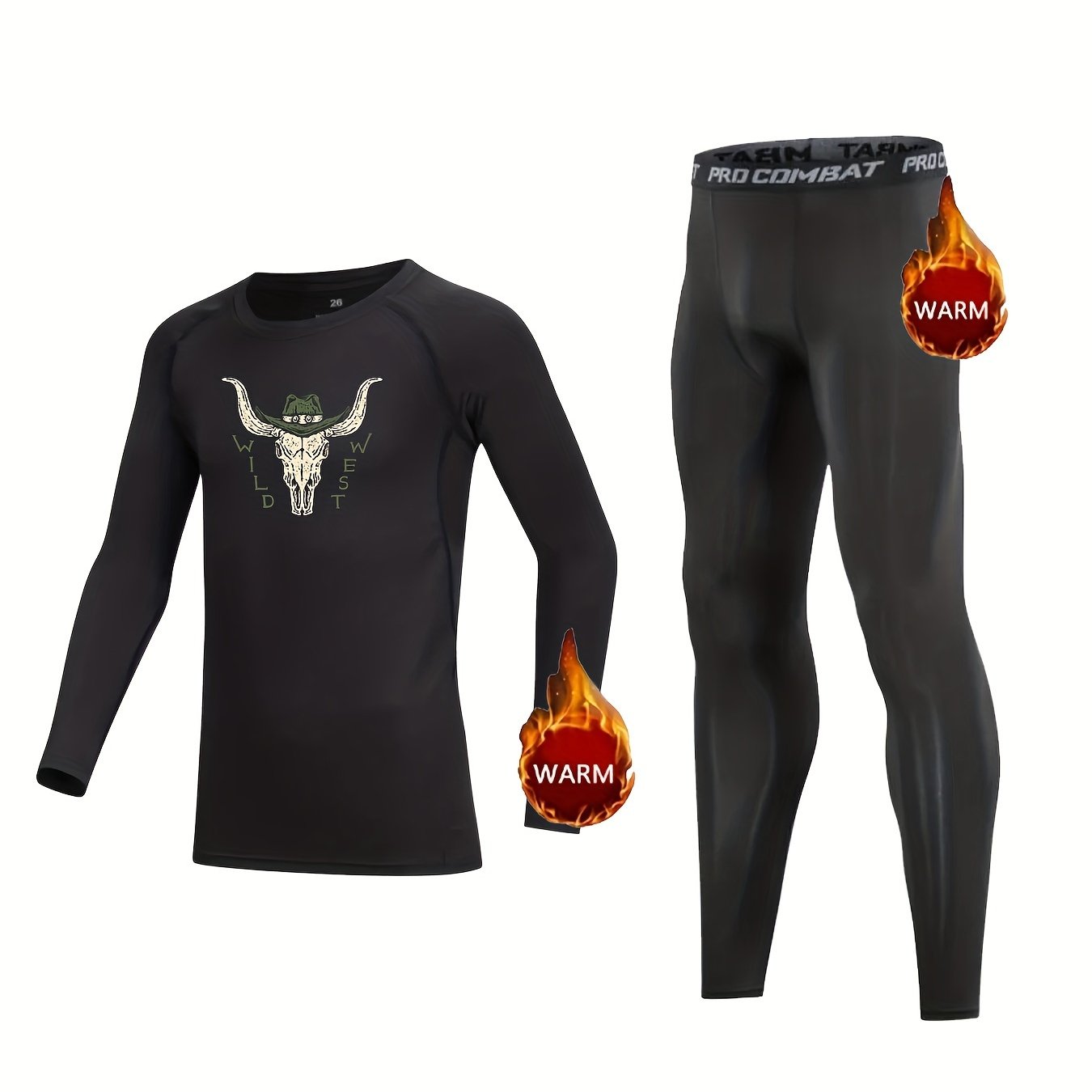2pcs Kids Compression Fleece Sets - Cow Head Pattern Pullover