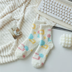 Floral Pattern Plush Socks Soft & Comfy Mid Tube Stockings